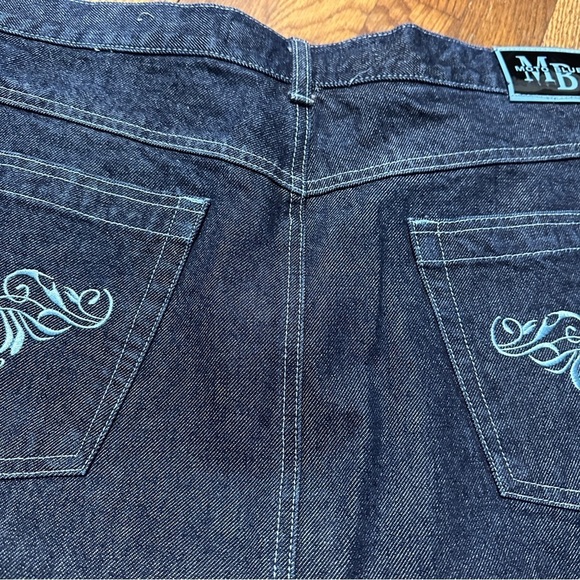 Y2K Moto Blue Denim Maxi Skirt Contrast Embroidery Pocket Womens Plus Size 21/22 - Picture 14 of 16